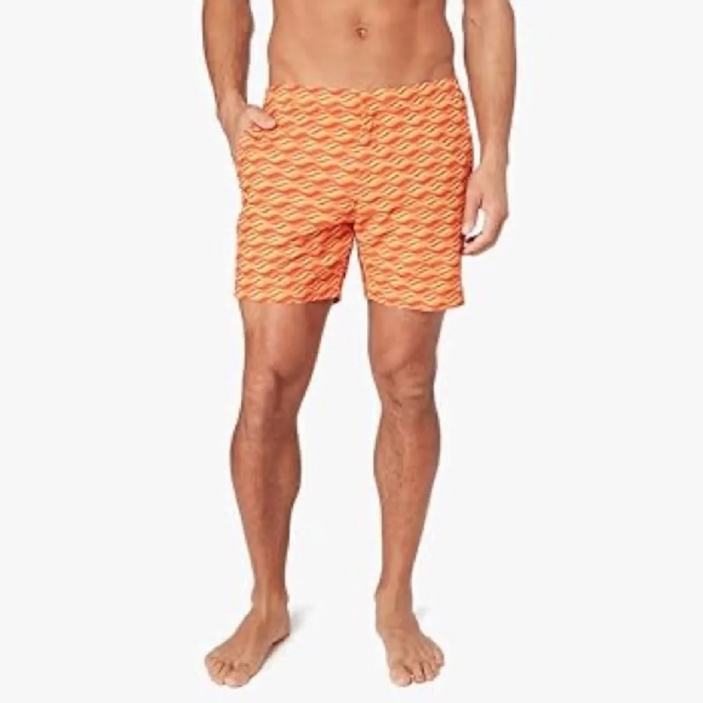 Fair Harbor Orange Wave Pattern Men’s Swim Trunks